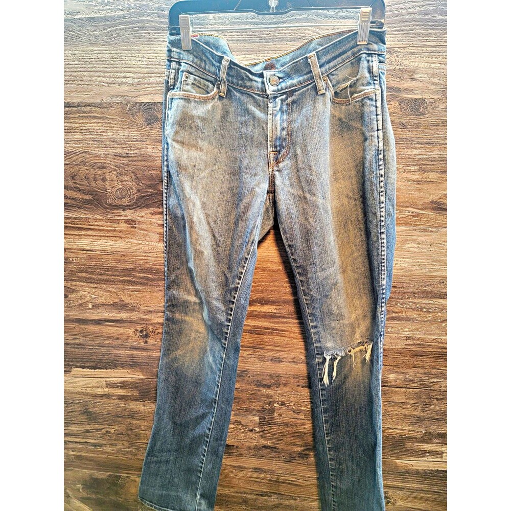 Y2k 7 For All Mankind Womens Jeans Blue Medium Wash Distressed Slim Fit Sz 30